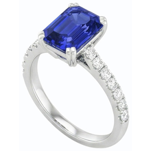 Afbeelding in Gallery-weergave laden, Solitaire Emerald Blue Sapphire Ring &amp; Pave Set Natuurlijke echte diamant ( niet in het laboratorium gekweekt )en 3,50 karaat

