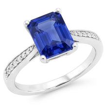 Afbeelding in Gallery-weergave laden, Solitaire Emerald Blue Sapphire Ring met Natuurlijke echte diamant ( niet in het laboratorium gekweekt )en accenten 2,50 karaat
