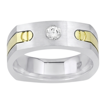 Afbeelding in Gallery-weergave laden, Solitaire Euro Shank Heren Ring Tweekleurige Ronde Echt Diamant
