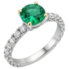 Afbeelding in Gallery-weergave laden, Rond Geslepen Colombiaanse Smaragd ring in Bicolor 14K Goud – vooraanzicht

