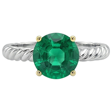 Afbeelding in Gallery-weergave laden, Smaragd Rond Briljant Edelsteen Ring in 14 Karaat Tweekleurig Goud – vooraanzicht
