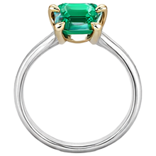 Afbeelding in Gallery-weergave laden, Fijne Smaragd Smaragd Slijpvorm Edelsteen Ring in Tweekleurig 14K Goud – bovenaanzicht
