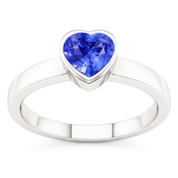 Solitaire Hart Lichtblauwe Saffier Ring Bezel Set 1 Karaat