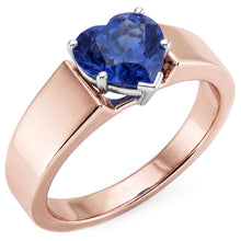 Afbeelding in Gallery-weergave laden, Solitaire Hart Saffier Ring 1,50 karaat tweekleurige gouden dikke schacht
