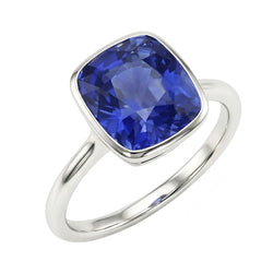 Echte Solitaire Kussen Saffier Ring Bezel Set 2 Karaats Edelsteen Sieraden