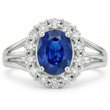 Afbeelding in Gallery-weergave laden, Solitaire Met Accent 2.40 Karaat Ceylon Saffier Met Diamanten Ring
