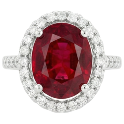 Solitaire Met Accent 7 Ct. Robijn En Diamanten Ring Wit Goud 14K