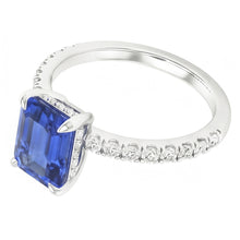 Afbeelding in Gallery-weergave laden, Solitaire Met Accenten Pave Set Ring Blauwe Saffier &amp; Diamanten 3 Karaat
