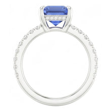 Afbeelding in Gallery-weergave laden, Solitaire Met Accenten Pave Set Ring Blauwe Saffier &amp; Diamanten 3 Karaat
