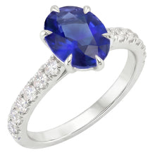 Afbeelding in Gallery-weergave laden, Solitaire Met Accenten Ring Blauwe Saffier &amp; Pave Set Diamant 4 Karaat
