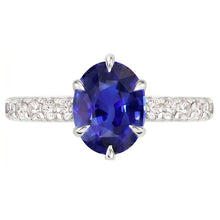 Afbeelding in Gallery-weergave laden, Solitaire Met Accenten Ring Blauwe Saffier &amp; Pave Set Diamant 4 Karaat
