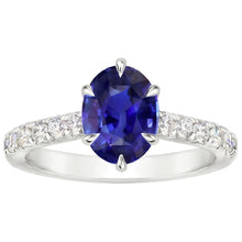Afbeelding in Gallery-weergave laden, Solitaire Met Accenten Ring Blauwe Saffier &amp; Pave Set Diamant 4 Karaat
