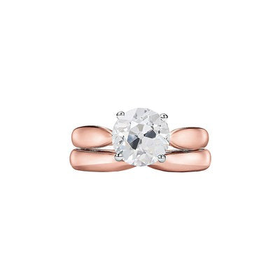 Solitaire Oude Geslepen Echt Diamanten Trouwring Set Taps Toelopende Schacht 1,50 Karaat