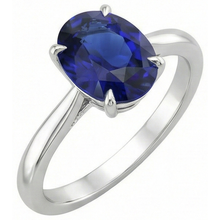 Afbeelding in Gallery-weergave laden, Solitaire Ovaal Geslepen Blauwe Saffier Ring 2 Karaat Wit Goud 14K
