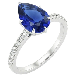 Solitaire Peer Blauwe Saffier Ring Met Accenten Pave Instelling 5 Karaat
