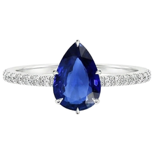 Afbeelding in Gallery-weergave laden, Solitaire Peer Blauwe Saffier Ring Met Accenten Pave Instelling 5 Karaat
