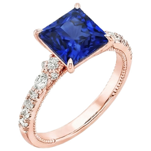 Afbeelding in Gallery-weergave laden, Solitaire Ring Accent Roségoud Blauwe Saffier en Natuurlijke uit de aarde gewonnen Diamant 5.5 Karaat
