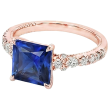 Afbeelding in Gallery-weergave laden, Solitaire Ring Accent Roségoud Blauwe Saffier en Natuurlijke uit de aarde gewonnen Diamant 5.5 Karaat
