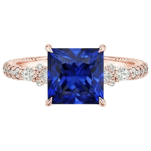 Afbeelding in Gallery-weergave laden, Solitaire Ring Accent Roségoud Blauwe Saffier en Natuurlijke uit de aarde gewonnen Diamant 5.5 Karaat
