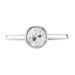 Solitaire Ring Bezel Set Ronde Oude Mijnwerker Echt Diamant 1 Karaat Witgoud