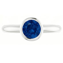Afbeelding in Gallery-weergave laden, Solitaire Ring Blauwe Saffier 0,75 Karaat Bezel Instelling Wit Goud 14K
