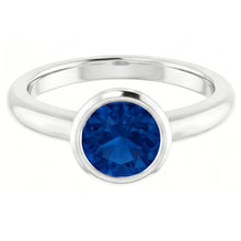 Afbeelding in Gallery-weergave laden, Solitaire Ring Blauwe Saffier 0,75 Karaat Bezel Instelling Wit Goud 14K
