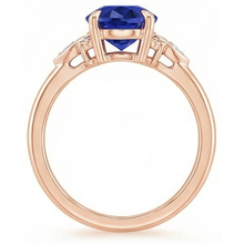Afbeelding in Gallery-weergave laden, Solitaire Ring Blauwe Saffier &amp; Diamanten Accenten 4 Karaats Bloemenstijl
