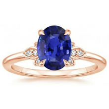 Afbeelding in Gallery-weergave laden, Solitaire Ring Blauwe Saffier &amp; Diamanten Accenten 4 Karaats Bloemenstijl
