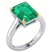 Afbeelding in Gallery-weergave laden, Fijne Smaragd Gekleurde Steen Ring 4 karaat Bicolor 14K Goud – zijaanzicht

