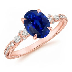 Solitaire Ring Met Peer Diamanten Accenten Ovaal Ceylon Saffier 4 Karaat