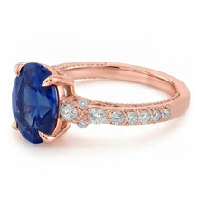 Afbeelding in Gallery-weergave laden, Solitaire Ring Met Peer Diamanten Accenten Ovaal Ceylon Saffier 4 Karaat
