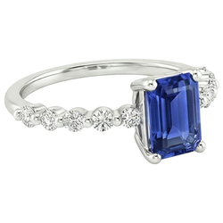 Solitaire Ring Met Zijstenen Blauwe Saffier & Diamant 4 Karaat