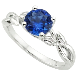 Solitaire Ring Natuurlijke Blauwe Saffier Gespleten Schacht Bladstijl 2 Karaat