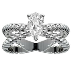 Solitaire Ring Oud Geslepen Peer Natuurlijke uit de aarde gewonnen Diamant Gespleten Schacht 2.25 Karaat Touwstijl