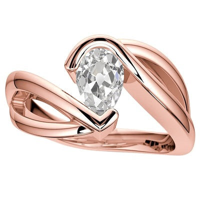 Solitaire Ring Oud Geslepen Peer Echt Diamant Twisted Split Shank 2,25 Karaat