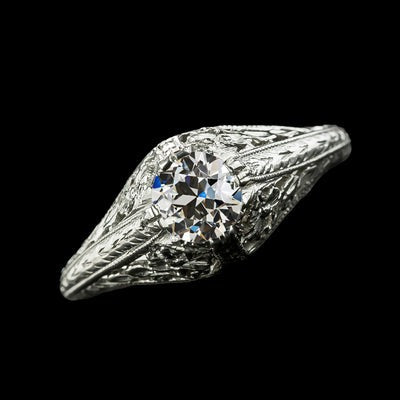 Solitaire Ring Oud Geslepen Ronde Echt Diamanten Antieke Stijl 1,50 Karaat Milgrain