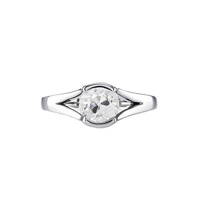 Solitaire Ring Oud Geslepen Ronde Echt Diamanten Gespleten Schacht 1 Karaat Witgoud