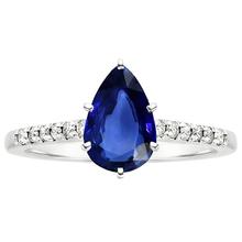 Afbeelding in Gallery-weergave laden, Solitaire Ring Peer Blauwe Saffier Met Accenten Pave Diamanten 5 Karaat
