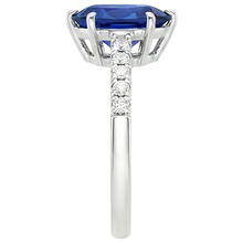 Afbeelding in Gallery-weergave laden, Solitaire Ring Peer Blauwe Saffier Met Accenten Pave Diamanten 5 Karaat
