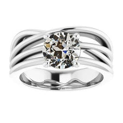 Solitaire Ring Rond Oud Mijn Slijpsel Natuurlijke uit de aarde gewonnen Diamant Drievoudige Gespleten Schacht 2 Karaat