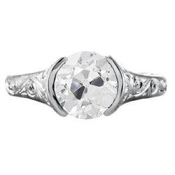 Solitaire Ring Ronde Oude Mijnwerker Echt Diamanten Halve Ring set 1,75 Karaat