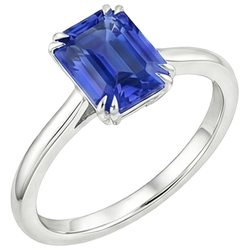 Solitaire Ring Smaragd Blauwe Saffier 3 Karaat Wit Goud 14K