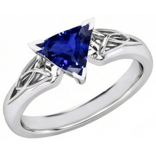 Afbeelding in Gallery-weergave laden, Solitaire Ring Triljoen V Prong Blauwe Saffier Antieke Stijl 2 Karaat
