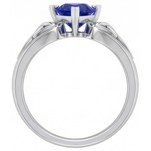 Afbeelding in Gallery-weergave laden, Solitaire Ring Triljoen V Prong Blauwe Saffier Antieke Stijl 2 Karaat
