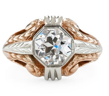 Afbeelding in Gallery-weergave laden, Solitaire Ring Vintage Kastzetting Rond Oud Geslepen Echte Natuurlijke uit de aarde gewonnen Diamant 2 Karaat
