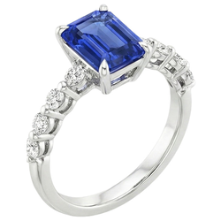 Solitaire Ring met Accenten Blauwe Saffier & Diamant 4 Karaat