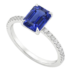Solitaire Ring met Accenten Stralende Ceylon Saffier & Diamant 4 Karaat