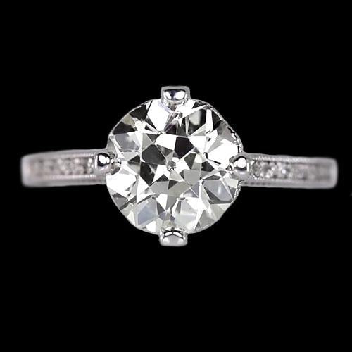 Solitaire Ronde Ring Accenten Prong Set Oude Mijnwerker Echt Diamanten 2,50 Karaat