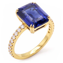 Afbeelding in Gallery-weergave laden, Solitaire Smaragd Blauwe Saffier Ring Met Diamanten Accenten 4,50 Karaat

