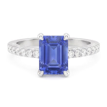 Afbeelding in Gallery-weergave laden, Solitaire Smaragd Blauwe Saffier trouwring met Natuurlijke echte diamant ( niet in het laboratorium gekweekt )en accenten 3 karaat
